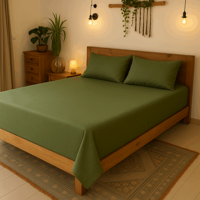 bd11(2) Premium 400 TC Plain Cotton Bedsheet with 2 Pillow Covers (7) - Image 1