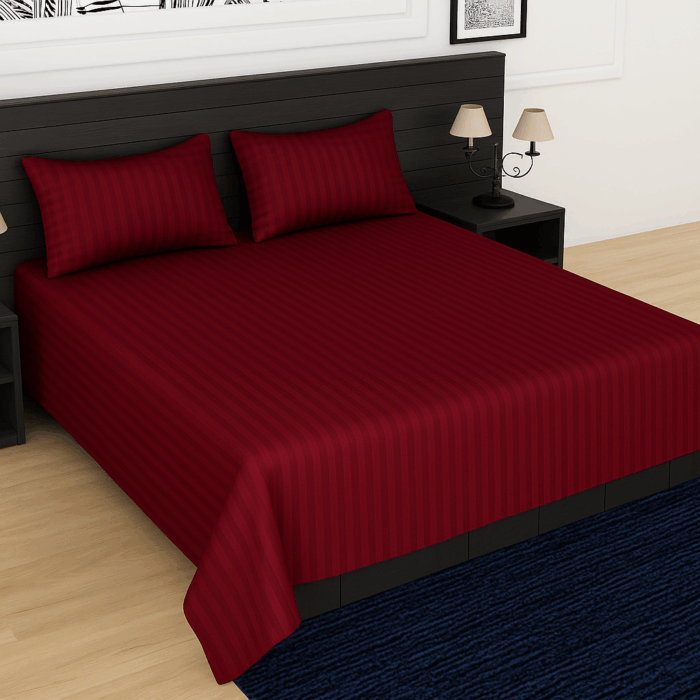 bd12(1) Premium 400 TC Cotton Striped Bedsheet with 2 Pillow Covers (13) - Image 1