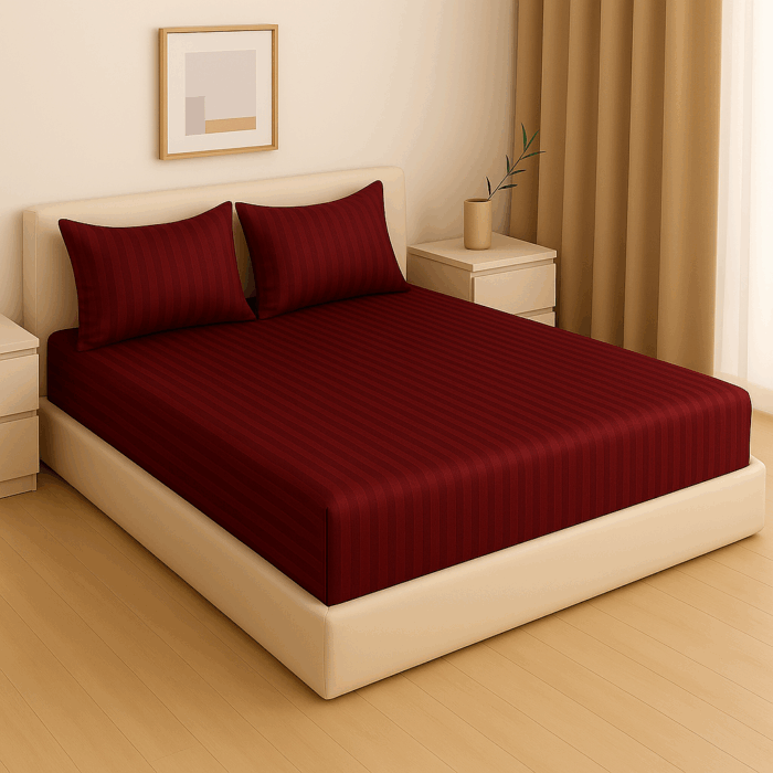 Premium 400 TC Cotton Striped Bedsheet with 2 Pillow Covers (13) - Image 2