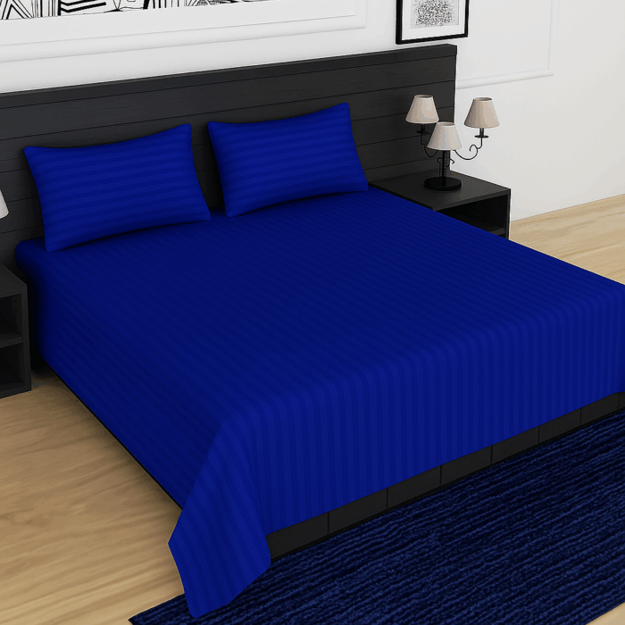bd13(1) Premium 400 TC Cotton Striped Bedsheet with 2 Pillow Covers (14) - Image 1