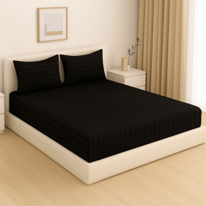 Premium 400 TC Cotton Striped Bedsheet with 2 Pillow Covers (18) - Image 2
