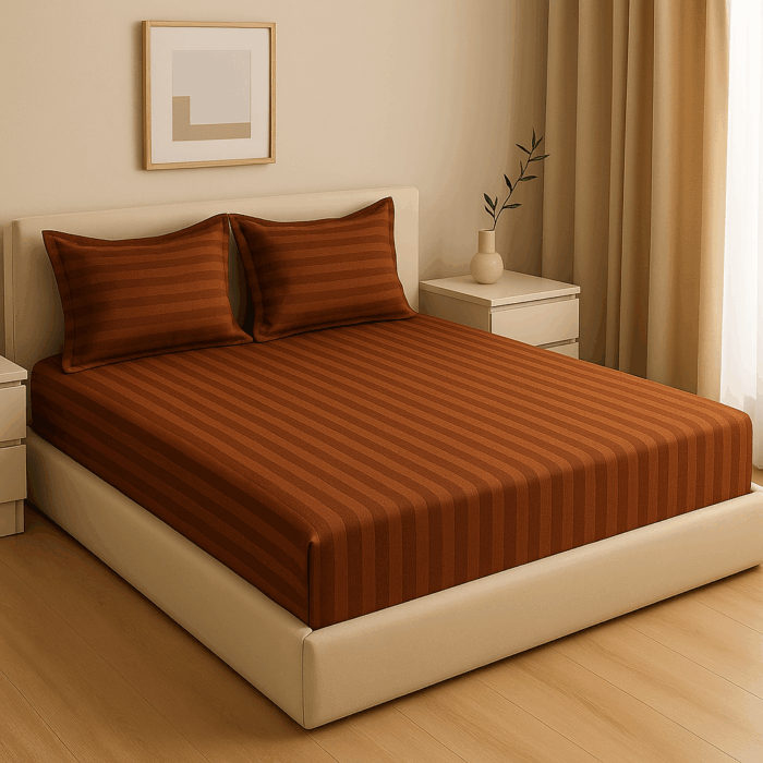 Premium 400 TC Cotton Striped Bedsheet with 2 Pillow Covers (16) - Image 2