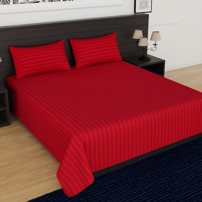 bd21(3) Premium 400 TC Cotton Striped Bedsheet with 2 Pillow Covers (17) - Image 1