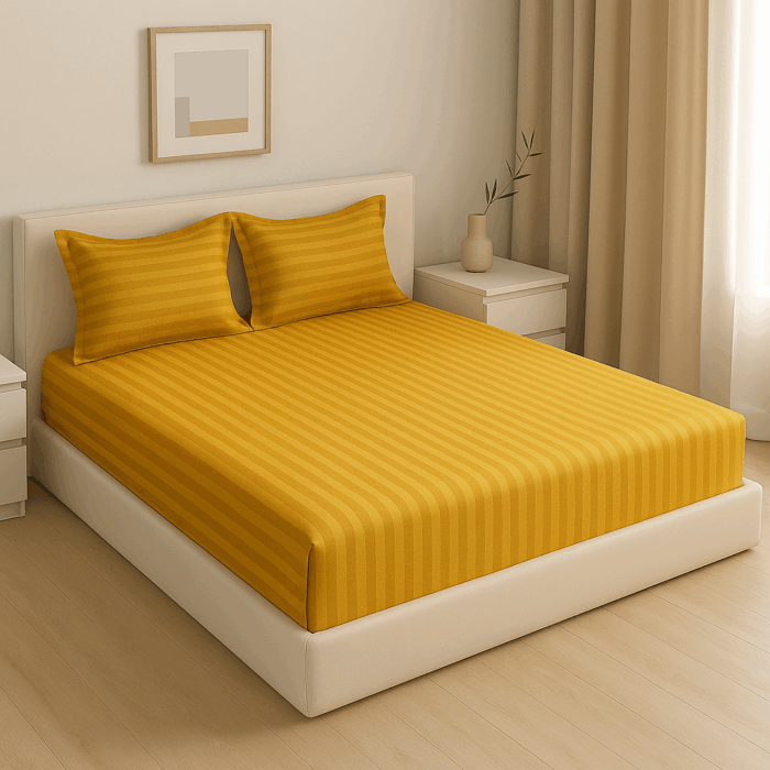 Premium 400 TC Cotton Striped Bedsheet with 2 Pillow Covers (20) - Image 2
