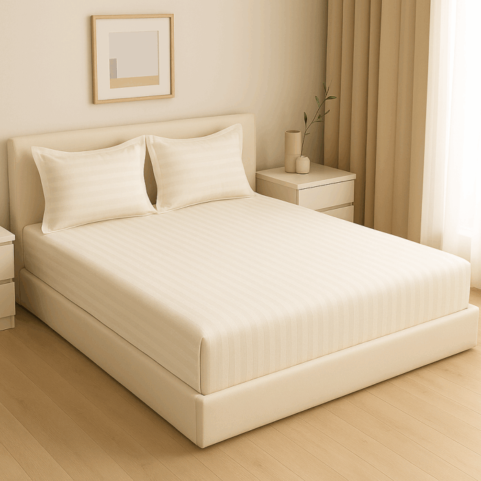 Premium 400 TC Cotton Striped Bedsheet with 2 Pillow Covers (21) - Image 2