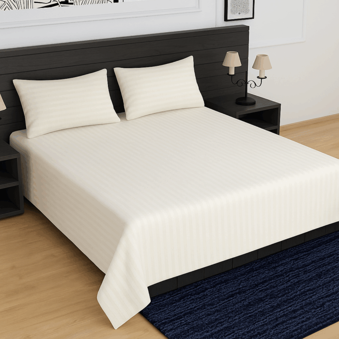 bd23(2) Premium 400 TC Cotton Striped Bedsheet with 2 Pillow Covers (21) - Image 1