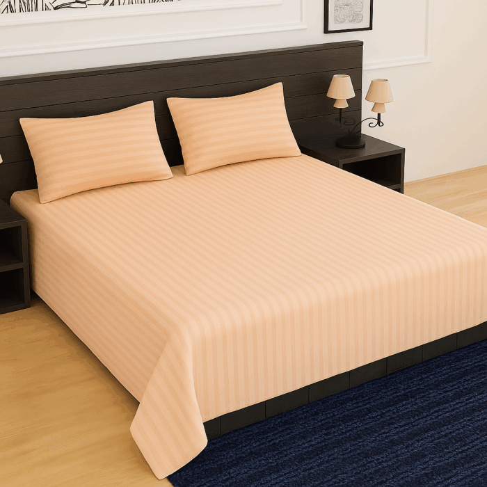 bd25(3) Premium 400 TC Cotton Striped Bedsheet with 2 Pillow Covers (23) - Image 1
