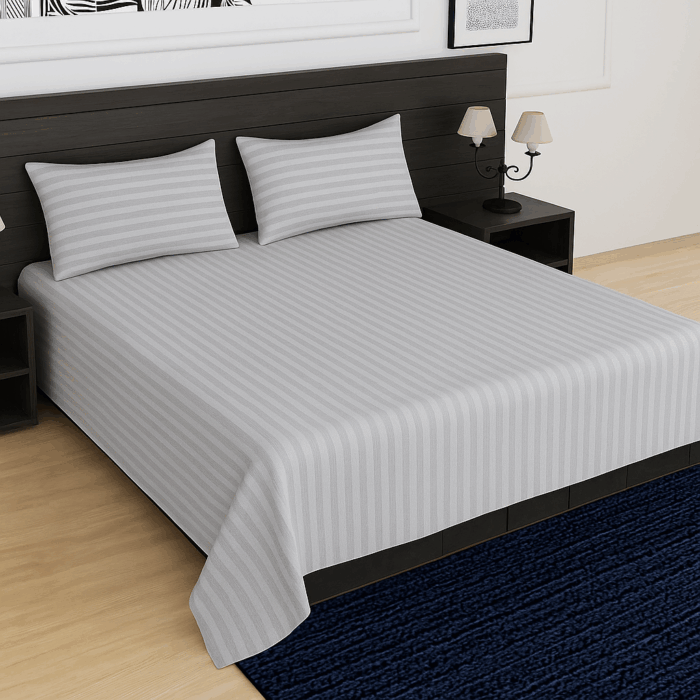 bd27(1) Premium 400 TC Cotton Striped Bedsheet with 2 Pillow Covers (24) - Image 1