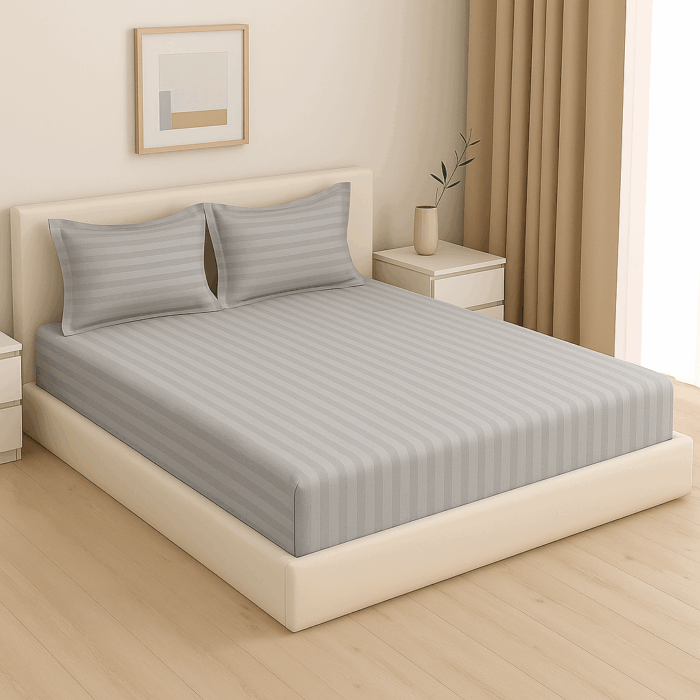 Premium 400 TC Cotton Striped Bedsheet with 2 Pillow Covers (24) - Image 2
