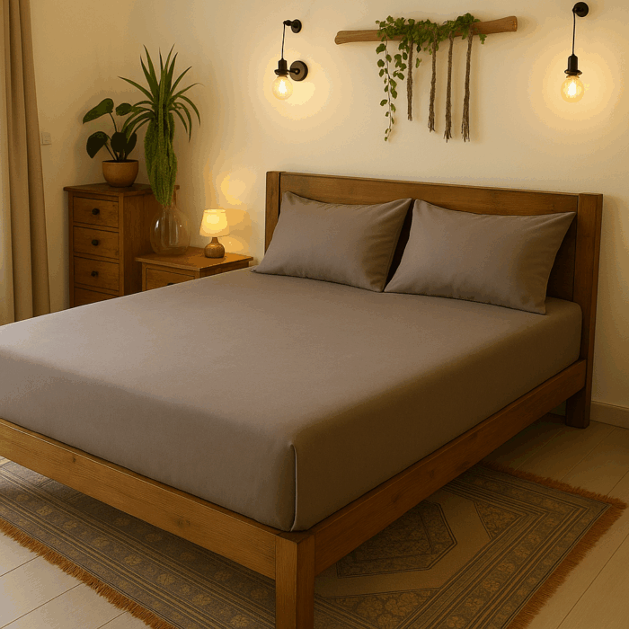 bd32(2) Premium 400 TC Plain Cotton Bedsheet with 2 Pillow Covers (10) - Image 1