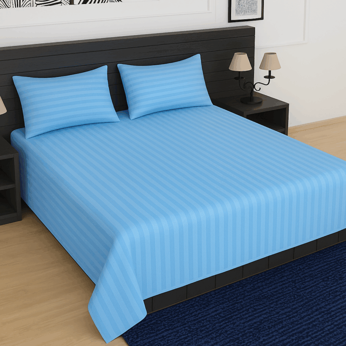 bd36(1) Premium 400 TC Cotton Striped Bedsheet with 2 Pillow Covers (29) - Image 1