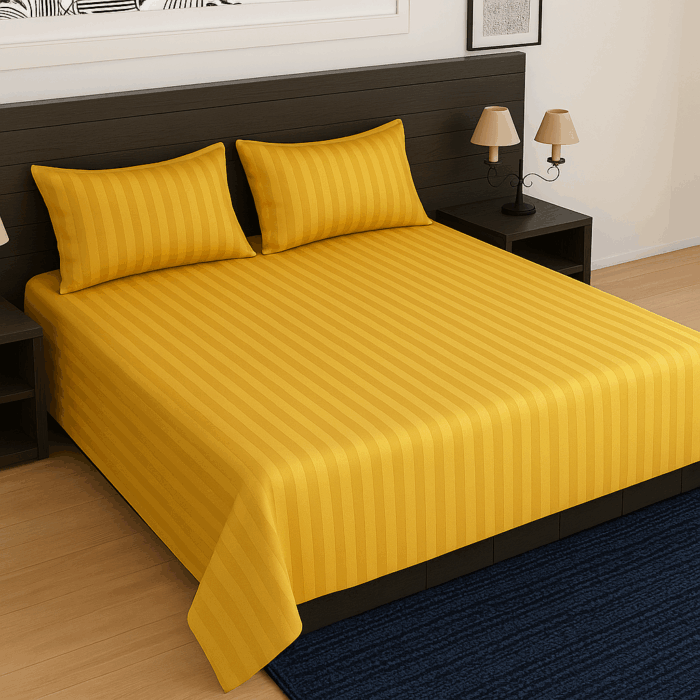 bd38(3) Premium 400 TC Cotton Striped Bedsheet with 2 Pillow Covers (31) - Image 1