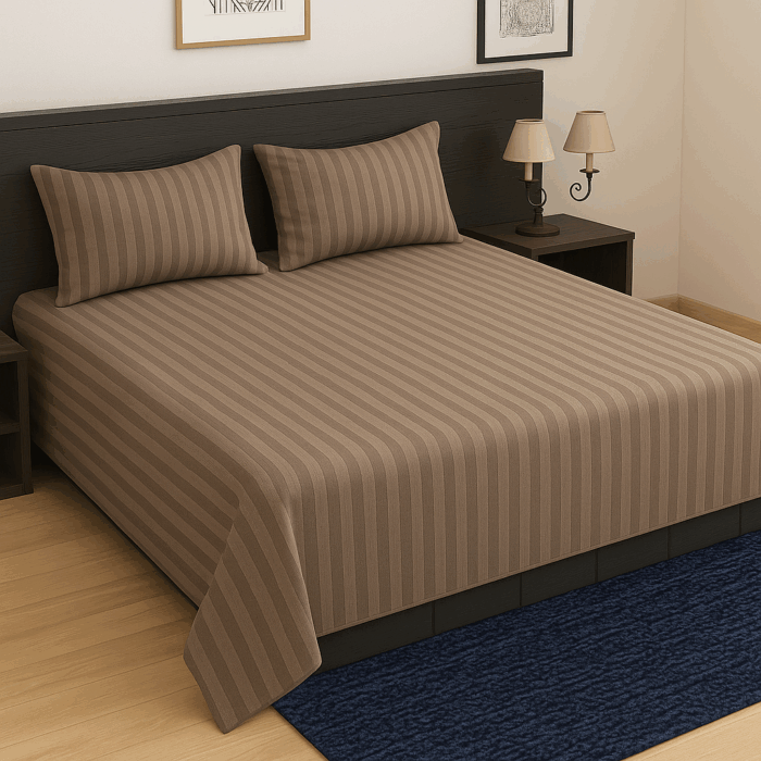bd40(1) Premium 400 TC Cotton Striped Bedsheet with 2 Pillow Covers (33) - Image 1