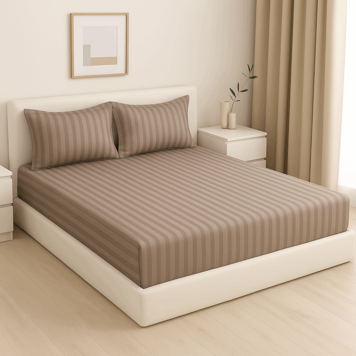 Premium 400 TC Cotton Striped Bedsheet with 2 Pillow Covers (33) - Image 2