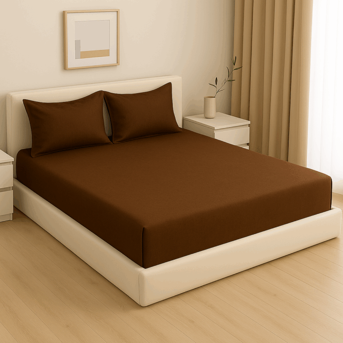 Premium 400 TC Plain Cotton Bedsheet with 2 Pillow Covers (4) - Image 2