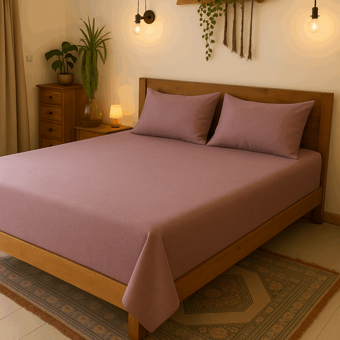 bd8(2) Premium 400 TC Plain Cotton Bedsheet with 2 Pillow Covers (5) - Image 1