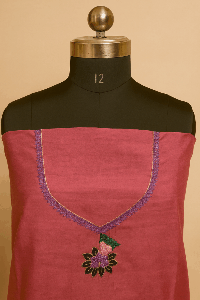 Pink – 2-Piece Bamboo Tussar Silk Unstitched Salwar Set - Image 4