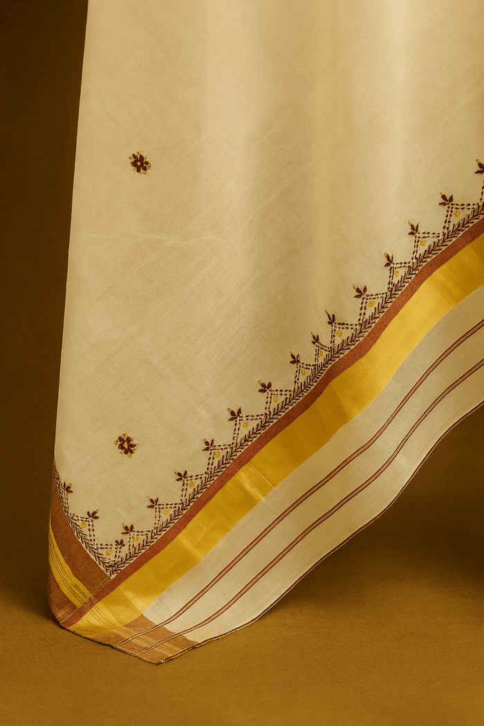 Off-white – 3-Piece Handloom Cotton Unstitched Salwar Set - Image 3