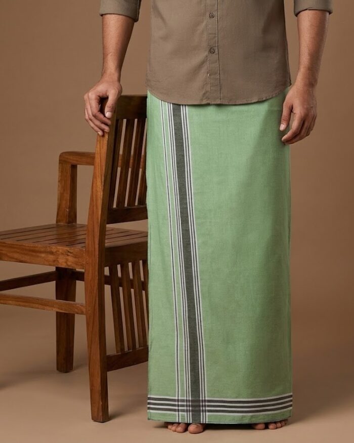 lungi 29 Kerala Handloom Green Lungi with Dark grey Stripe (180 x 130 cm) - Image 1