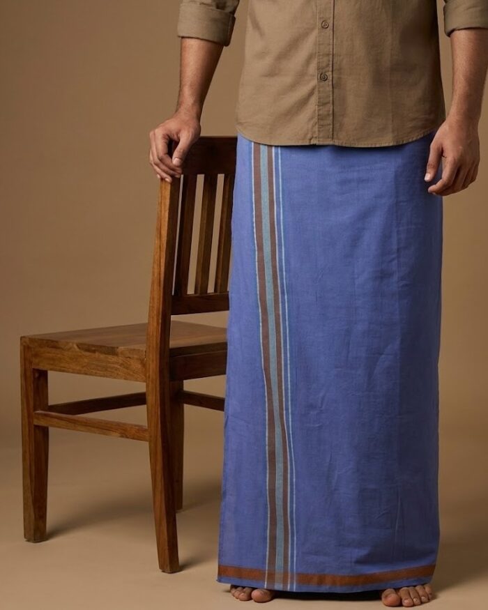 lungi 38 Kerala Handloom Violet Lungi with Brown Stripe (180 x 130 cm) - Image 1