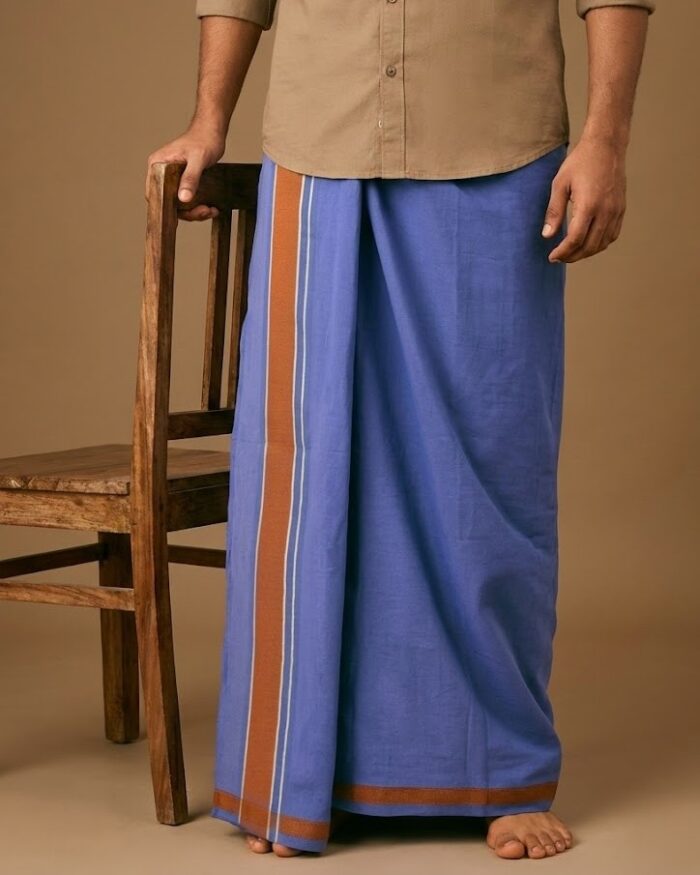 lungi 40 Kerala Handloom Violet Lungi with Red Stripe (180 x 130 cm) - Image 1