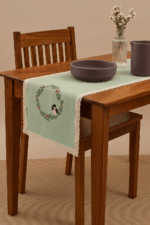 Handcrafted Wreath Cross stitched embroidery Runner (57 x 17 inches)