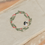 Handcrafted Wreath Cross stitched embroidery Runner (57 x 17 inches) - Image 2