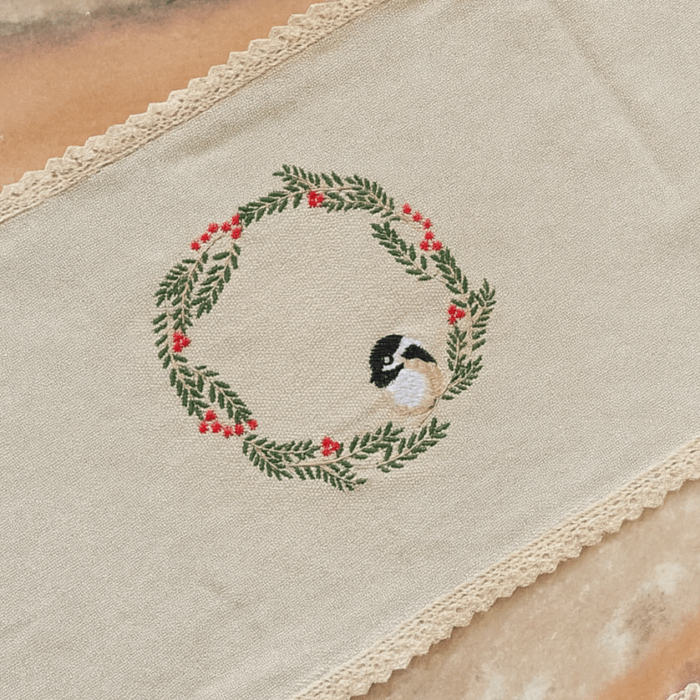 Handcrafted Wreath Cross stitched embroidery Runner (57 x 17 inches) - Image 2