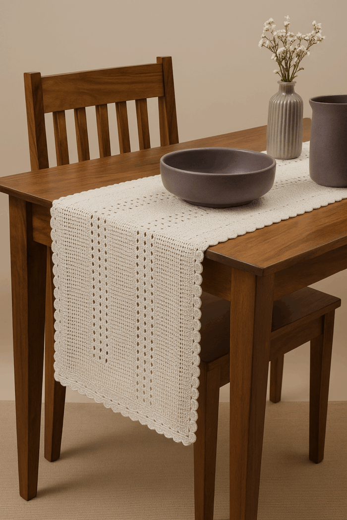 run2(1) Handcrafted Classic Ivory Crochet Runner (80 x 14 inches) - Image 1