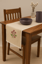 Handcrafted Berry Bloom Cross stitched embroidery Runner (80 x 14 inches)
