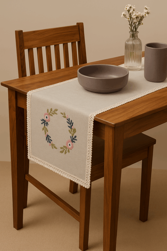 run4(1) Handcrafted Floral Wreath Crochet Runner (80 x 14 inches) - Image 1