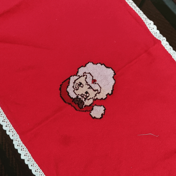 Handcrafted Jolly Santa Cross Stitched Embroidery Runner (80 x 14 inches) - Image 2
