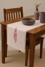 Handcrafted Bloom Grace Cross stitched embroidery Runner (57 x 17 inches)