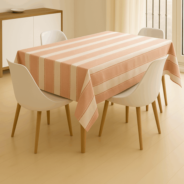 Handwoven Cotton Orange Striped tablecloth (14) - Image 2