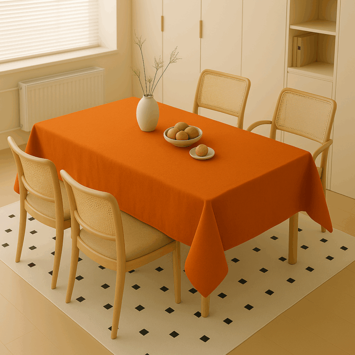 tc19(1) Handwoven Cotton Orange Plain Tablecloth (19) - Image 1