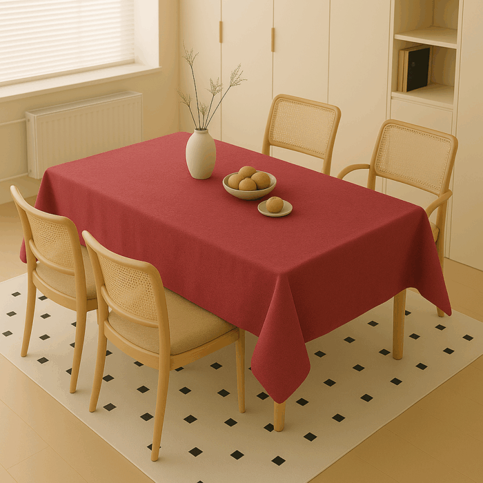 tc20(1) Handwoven Cotton Red Plain Tablecloth (20) - Image 1