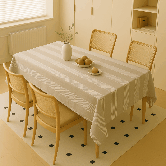 tc25(1) Handwoven Cotton Yellow Striped tablecloth (25) - Image 1