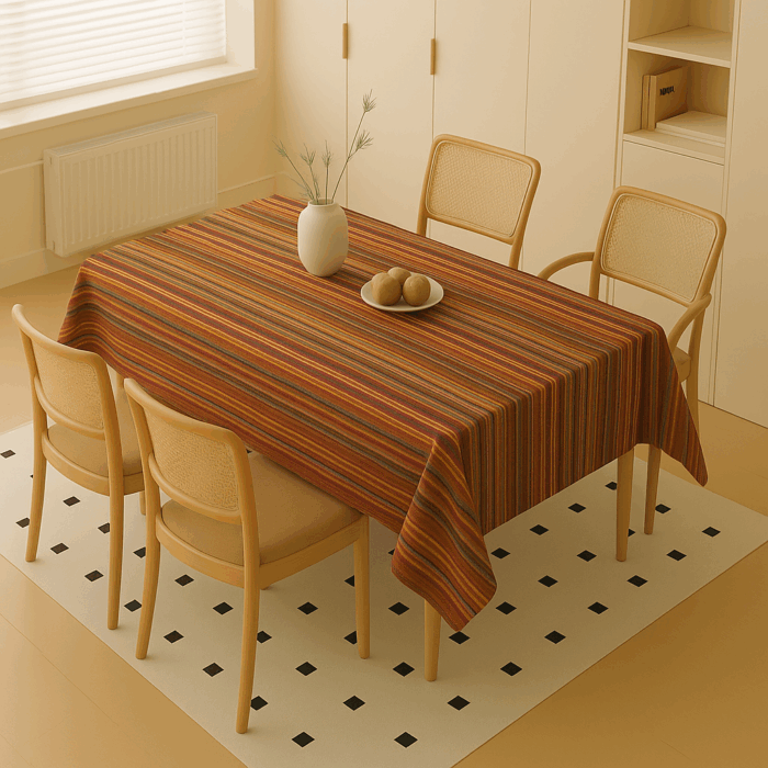 tc26(1) Handwoven Cotton Yellow Striped tablecloth (26) - Image 1