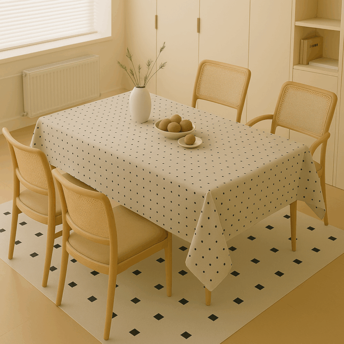tc27(1) Handwoven Cotton White and Black dot printed tablecloth (27) - Image 1