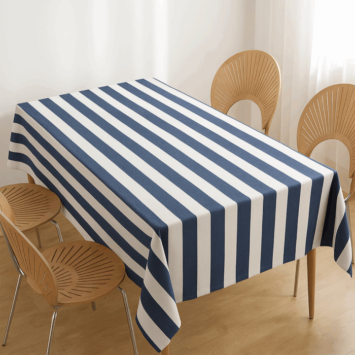 Handwoven Cotton Blue and White Striped tablecloth (6) - Image 2