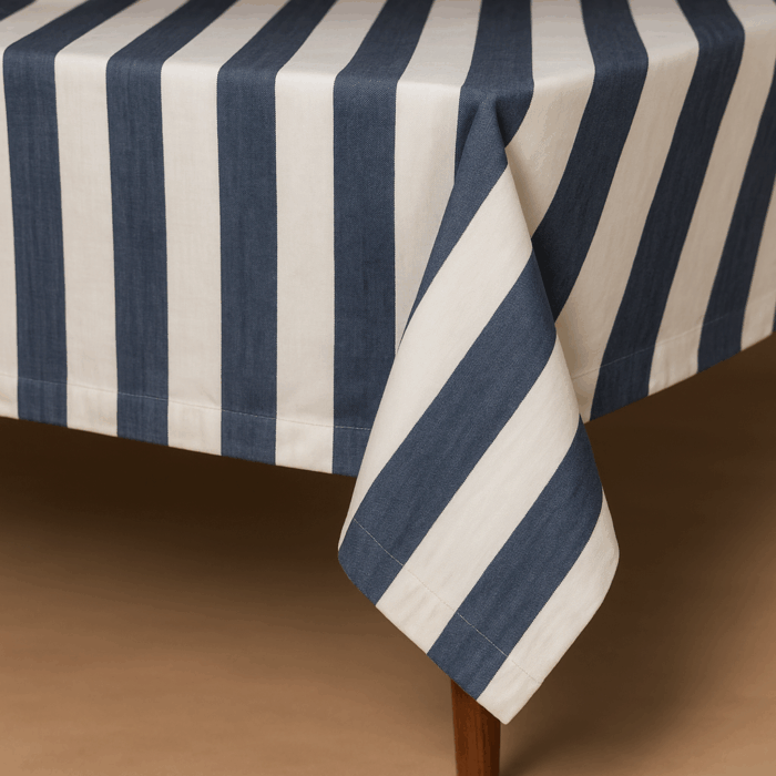 Handwoven Cotton Blue and White Striped tablecloth (6) - Image 3