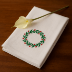 2 Premium Embroidered Bath Towels with Dark Green Wreath Design (120 x 70 cm)