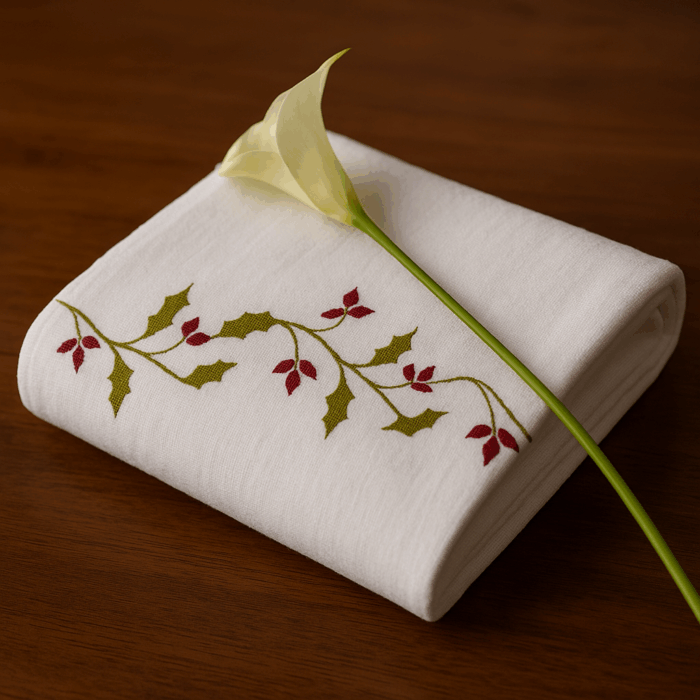 tw1(1) 2 Premium Kids Embroidery Bath Towels with Holly Vine Design (120 x 70 cm) - Image 1