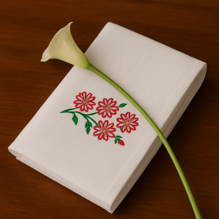 tw12(1) 2 Premium Embroidered Bath Towels with Red Daisy Floral Design (120 x 70 cm) - Image 1