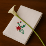 2 Premium Handcrafted Bath Towels with Christmas Floral & Holly Embroidery (120 x 70 cm)