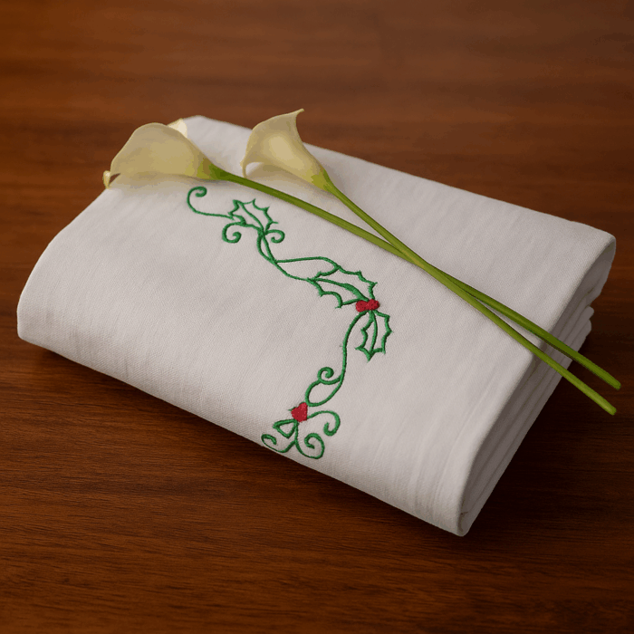 tw14(1) 2 Premium Embroidered Bath Towels with Holly Vine Christmas Design (120 x 70 cm) - Image 1