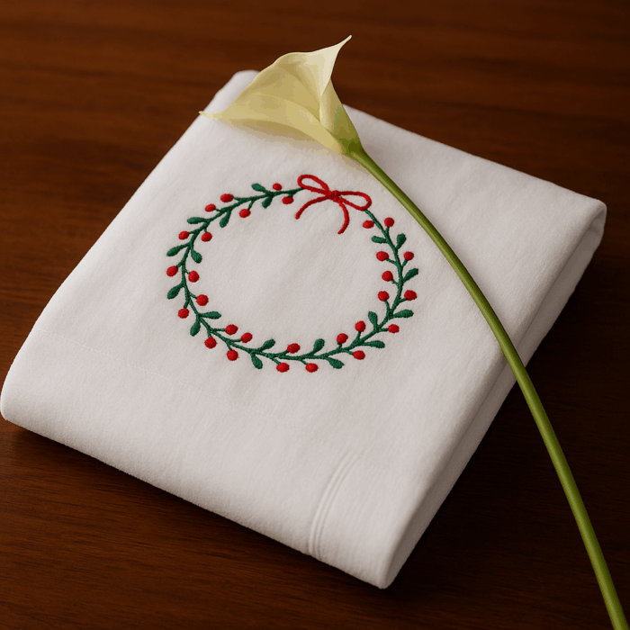 tw2(1) 2 Premium Kids Embroidery Bath Towels with Festive Wreath Design (120 x 70 cm) - Image 1