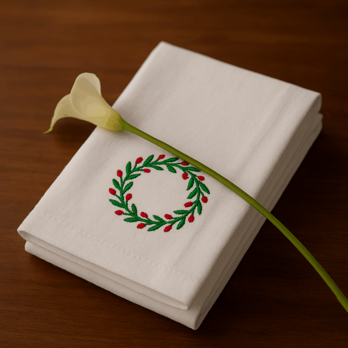 tw7(1) 2 Premium Embroidered Bath Towels with Light Green Wreath Design (120 x 70 cm) - Image 1