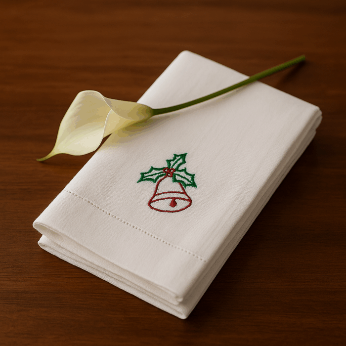 tw9(1) 2 Premium Embroidered Bath Towels with Christmas Bell & Holly Design (120 x 70 cm) - Image 1
