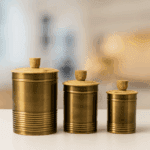 Brass Canister Set with Wooden Lid
